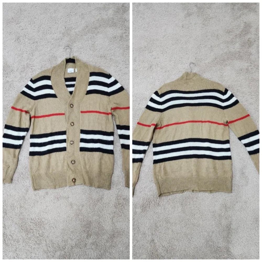 Authentic Burberry Women's Striped V-Neck Button Cardigan Mohair Blend - Picture 5 of 12